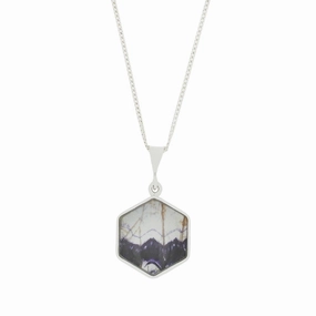 Derbyshire Blue John Hexagonal Reversible Pendant And Chain