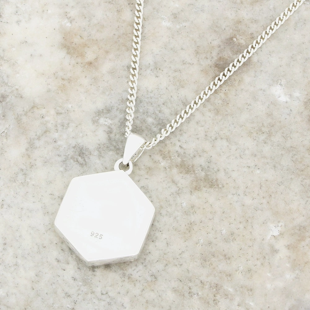Derbyshire Blue John Hexagonal Sterling Silver Pendant And Chain