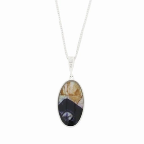 Derbyshire Blue John Large Oval Reversible Pendant and Chain