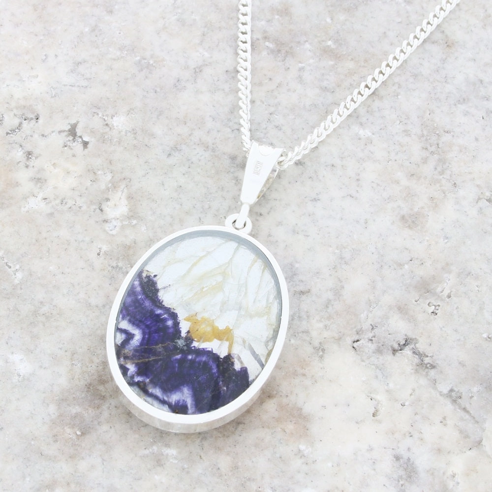 Derbyshire Blue John Large Oval Reversible Pendant and Chain