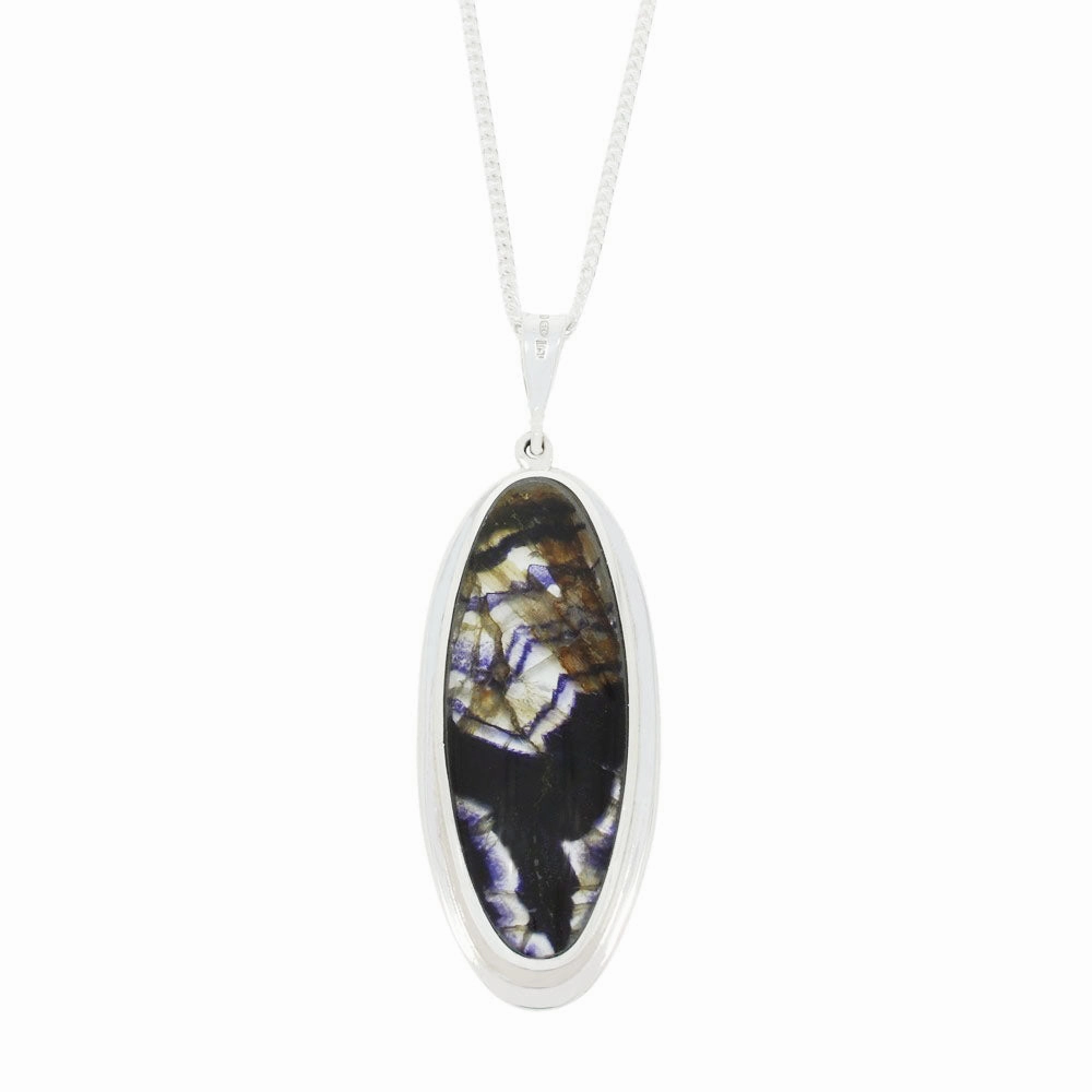Derbyshire Blue John Large Oval Sterling Silver Pendant and Chain