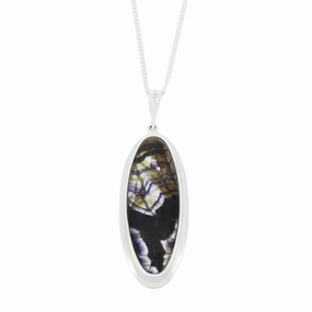 Derbyshire Blue John Large Oval Sterling Silver Pendant and Chain