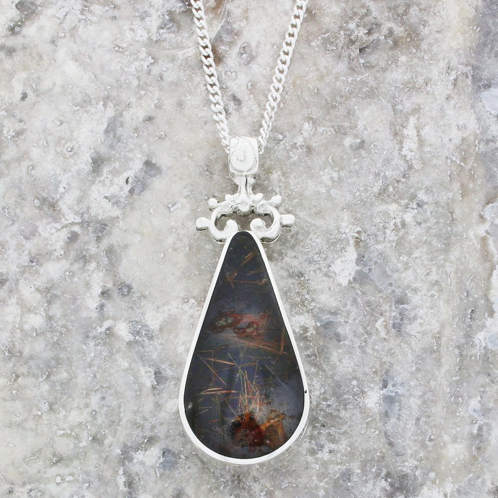 Derbyshire Blue John Large Teardrop Reversible Pendant and Chain