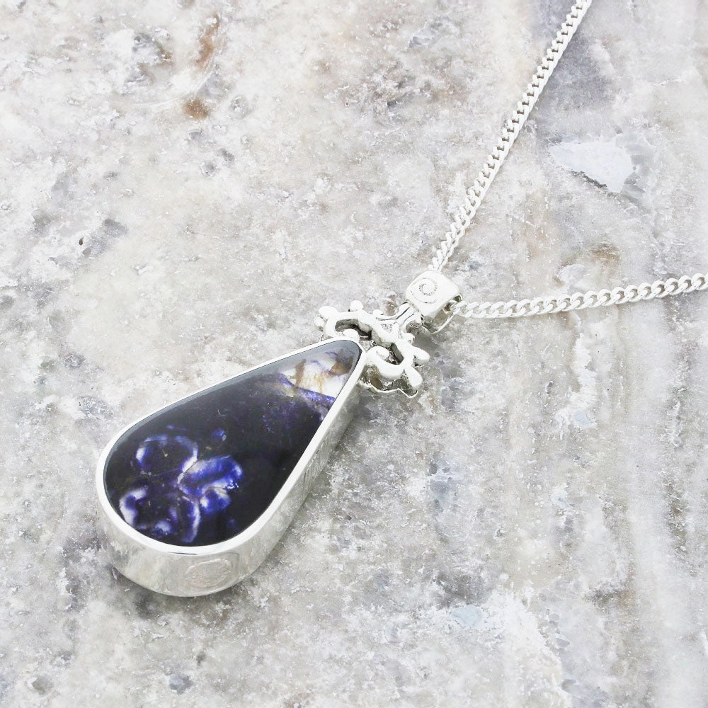 Derbyshire Blue John Large Teardrop Reversible Pendant and Chain