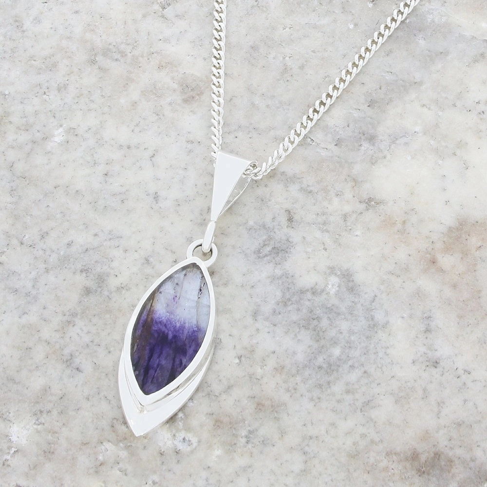 Derbyshire Blue John Marquise Pendant And Chain