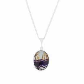 Derbyshire Blue John Medium Oval Reversible Pendant and Chain