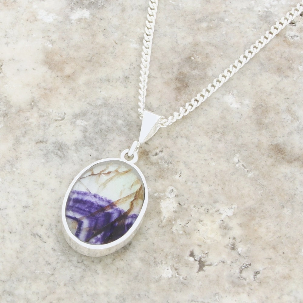 Derbyshire Blue John Medium Oval Reversible Pendant and Chain