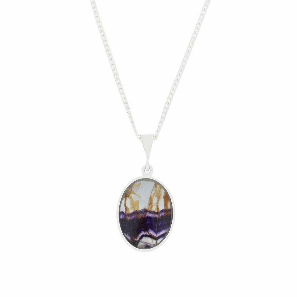 Derbyshire Blue John Medium Oval Reversible Pendant and Chain