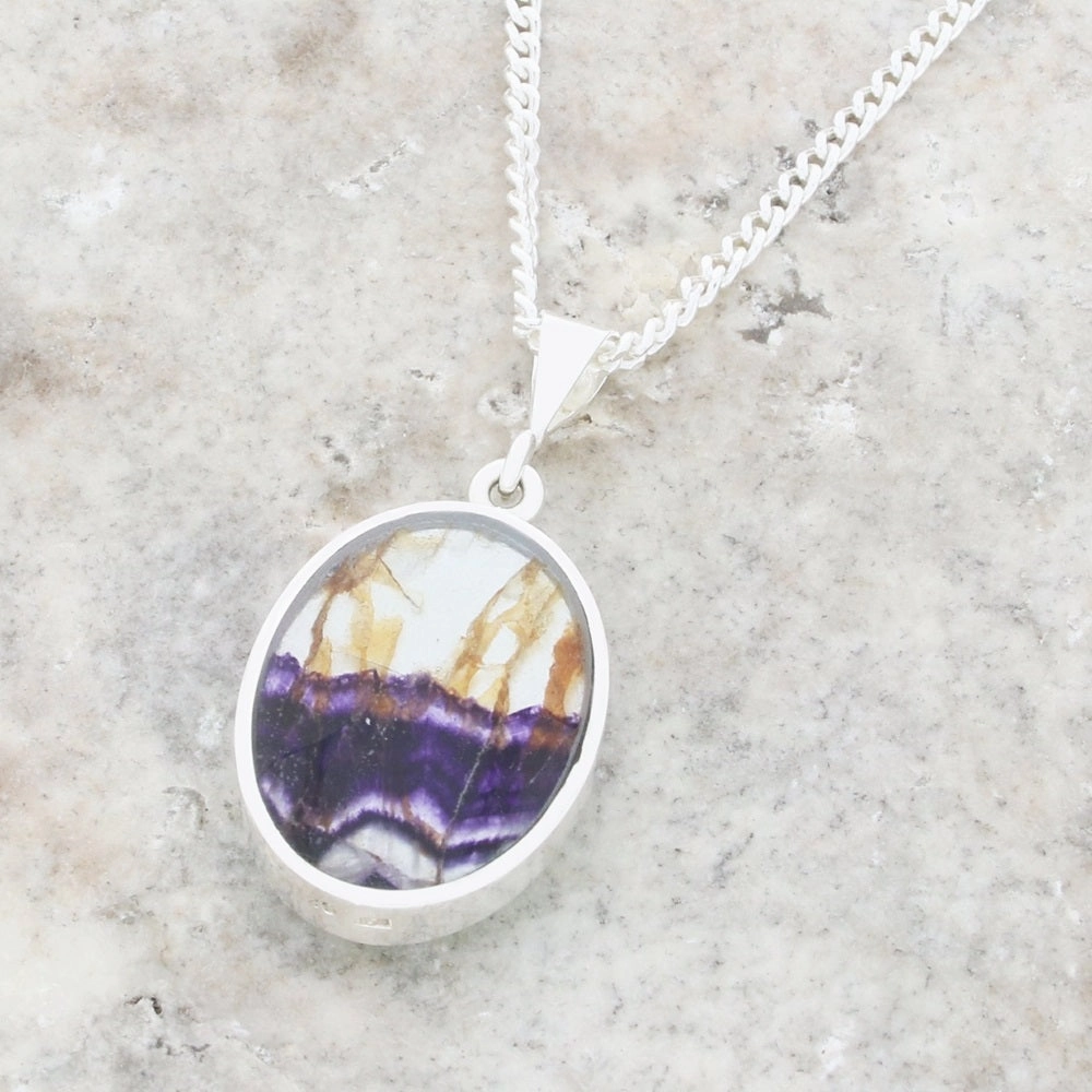 Derbyshire Blue John Medium Oval Reversible Pendant and Chain