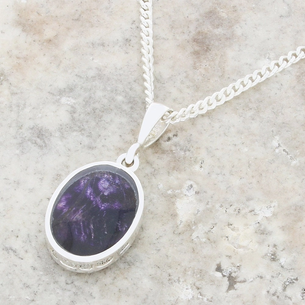 Derbyshire Blue John Oval Reversible Pendant and Chain