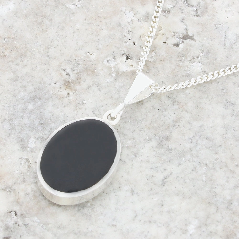 Derbyshire Blue John Oval Shape Reversible Pendant and Chain