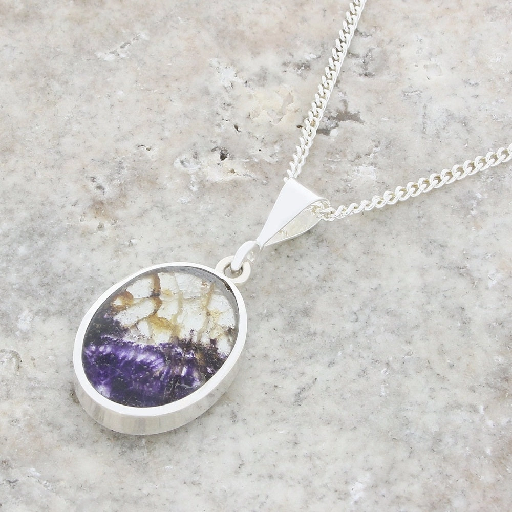 Derbyshire Blue John Oval Shape Reversible Pendant and Chain