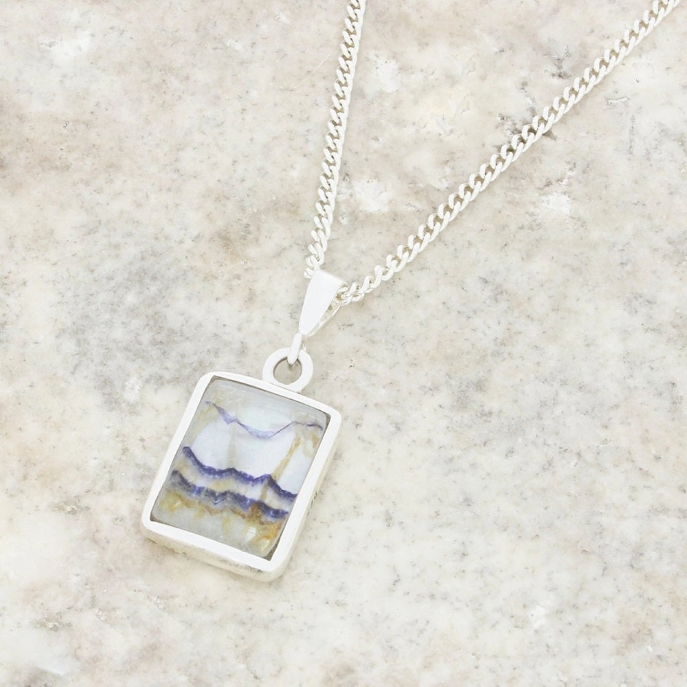 Derbyshire Blue John Rectangular Reversible Pendant and Chain