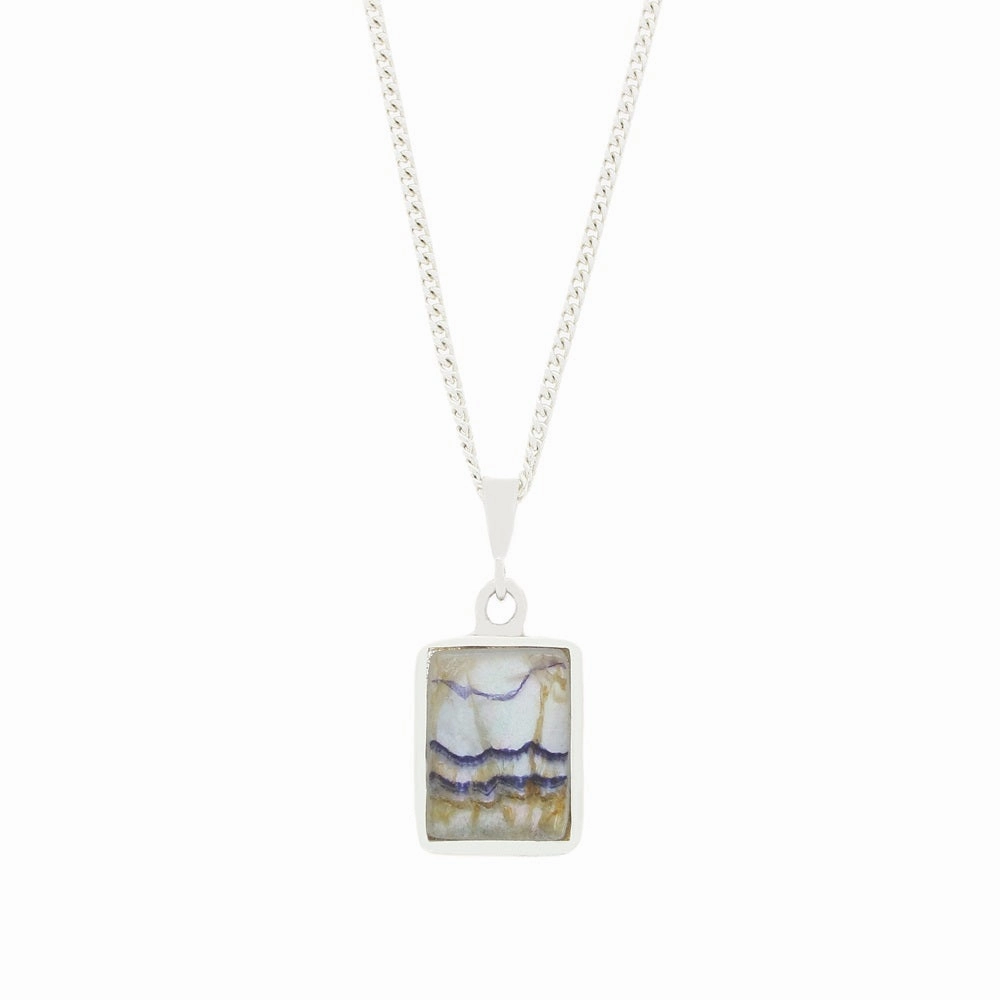 Derbyshire Blue John Rectangular Reversible Pendant and Chain