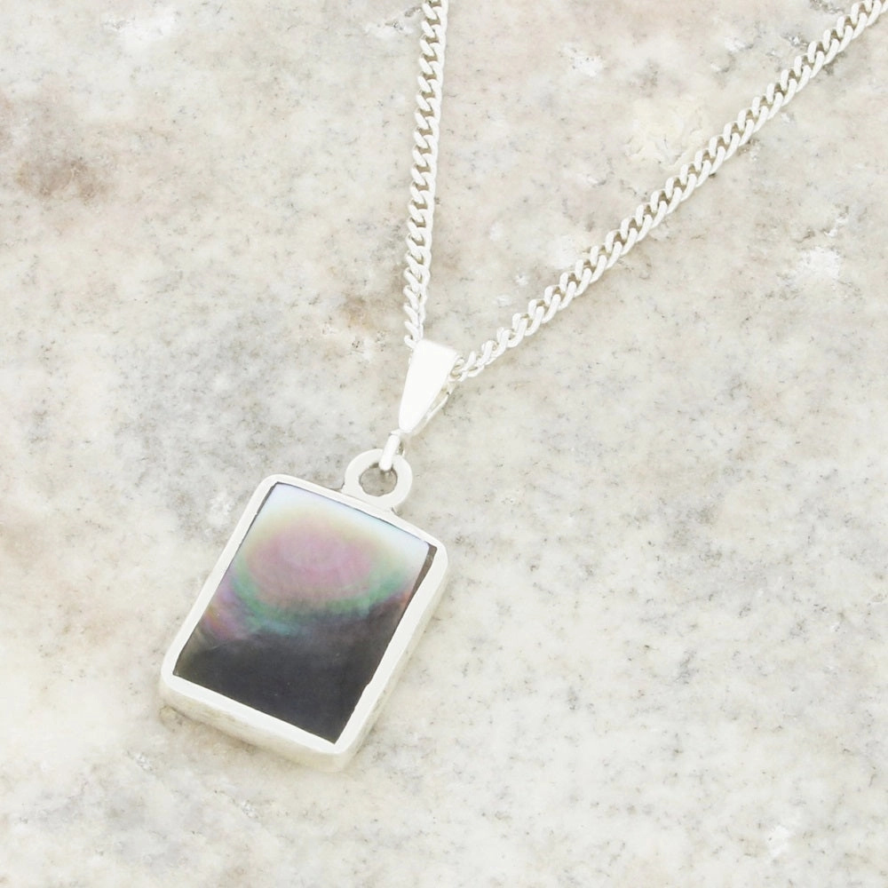 Derbyshire Blue John Rectangular Reversible Pendant and Chain