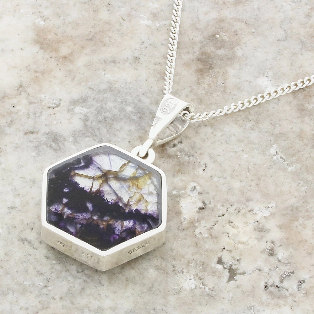 Derbyshire Blue John Reversible Hexagonal Pendant And Chain