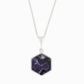 Derbyshire Blue John Reversible Hexagonal Pendant and Chain
