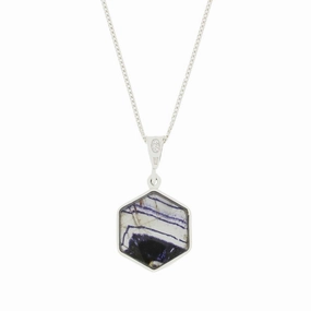 Derbyshire Blue John Reversible Hexagonal Pendant And Chain