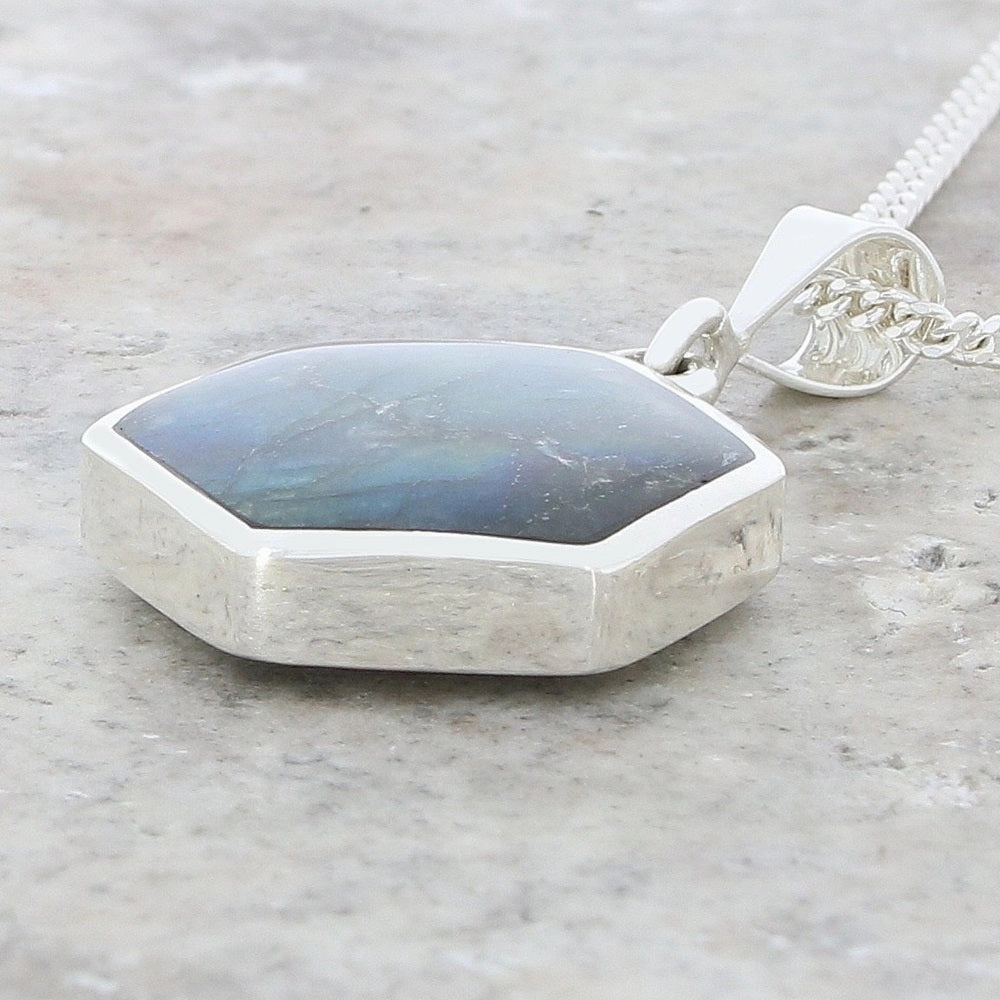 Derbyshire Blue John Reversible Hexagonal Pendant and Chain