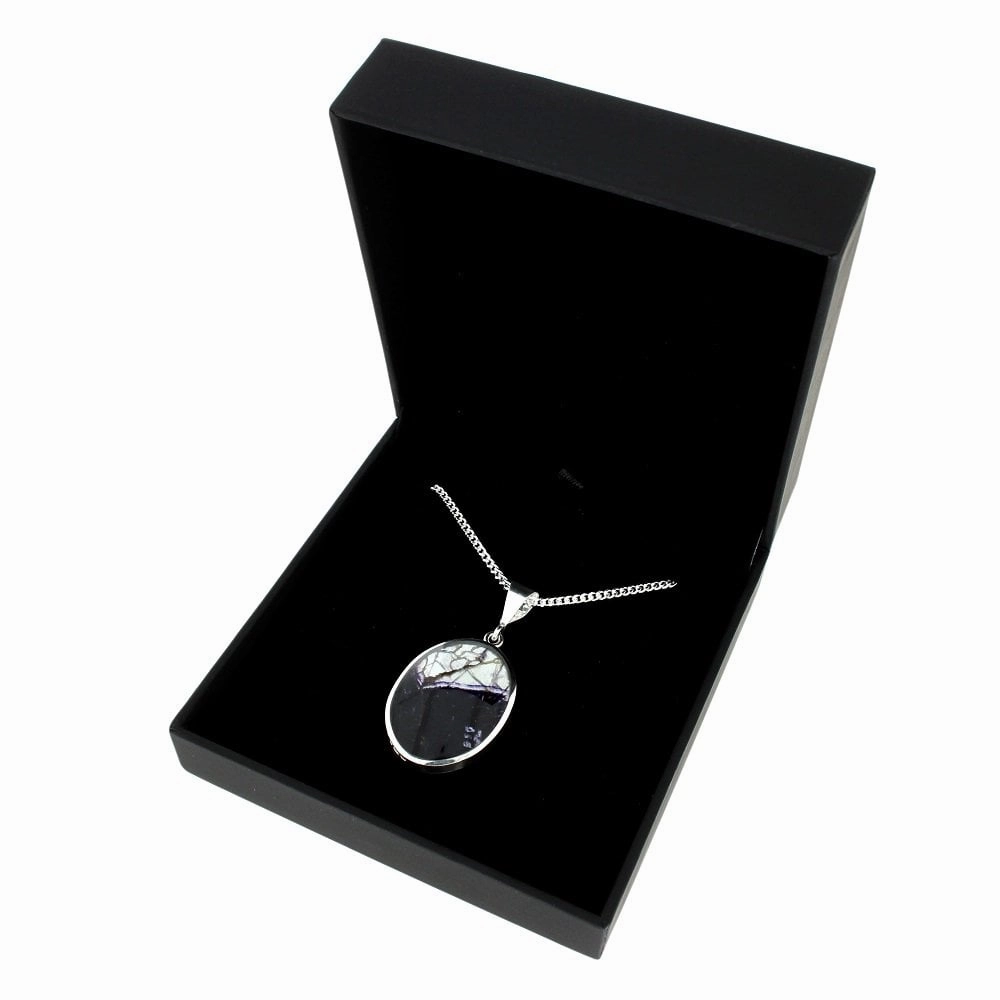 Derbyshire Blue John Reversible Sterling Silver Pendant And Chain