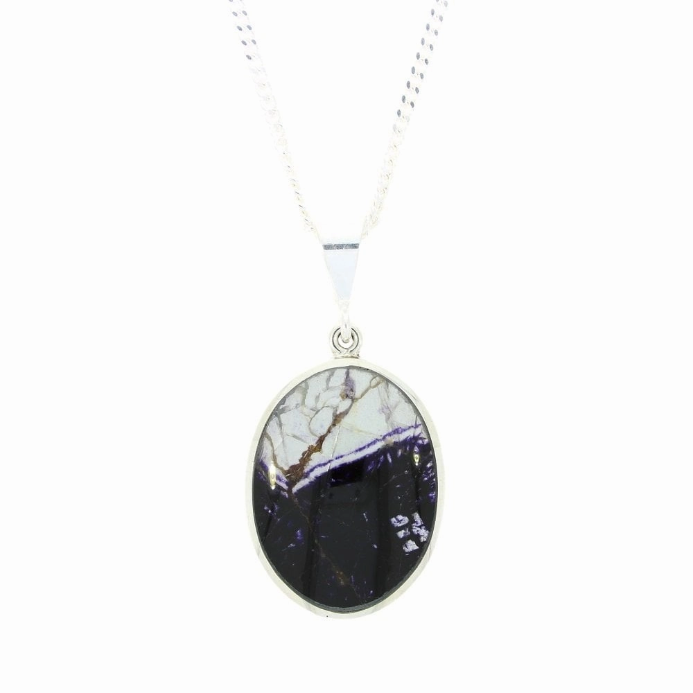 Derbyshire Blue John Reversible Sterling Silver Pendant And Chain