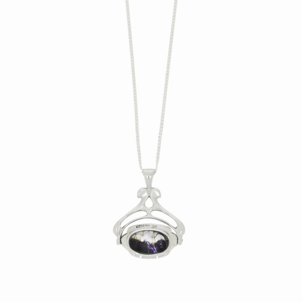 Derbyshire Blue John Reversible Triple Stone Spinning Pendant and Chain