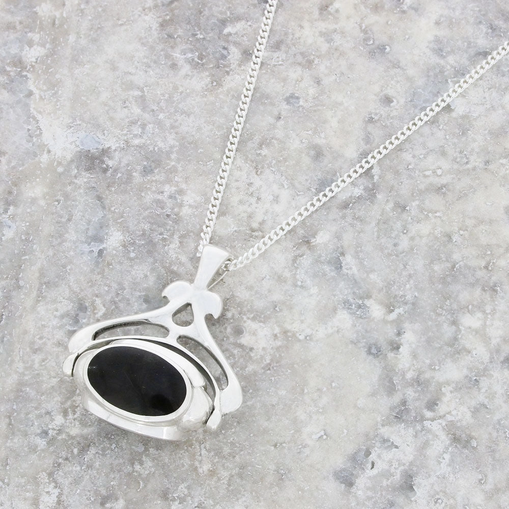 Derbyshire Blue John Reversible Triple Stone Spinning Pendant and Chain