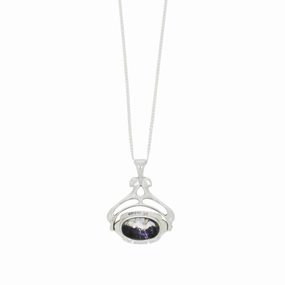 Derbyshire Blue John Reversible Triple Stone Spinning Pendant and Chain