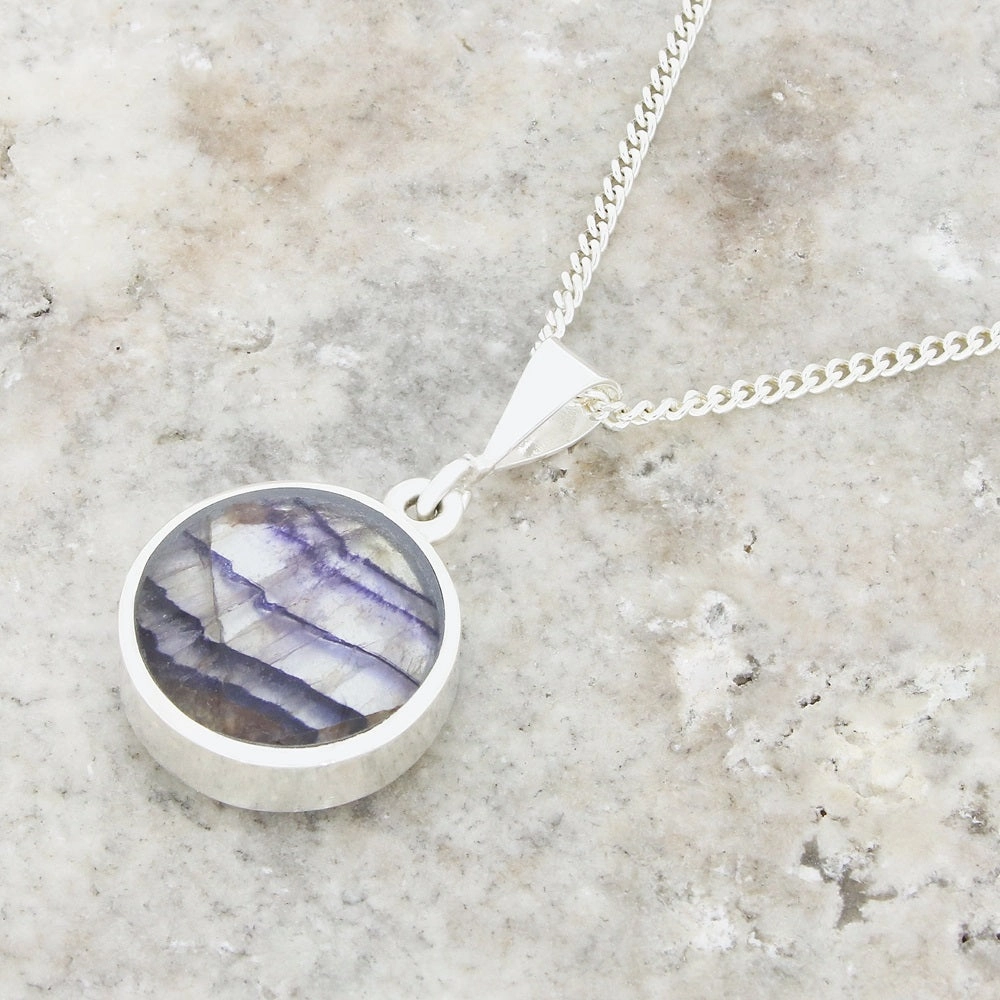 Derbyshire Blue John Round Reversible Pendant and Chain