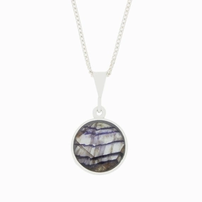 Derbyshire Blue John Round Reversible Pendant and Chain