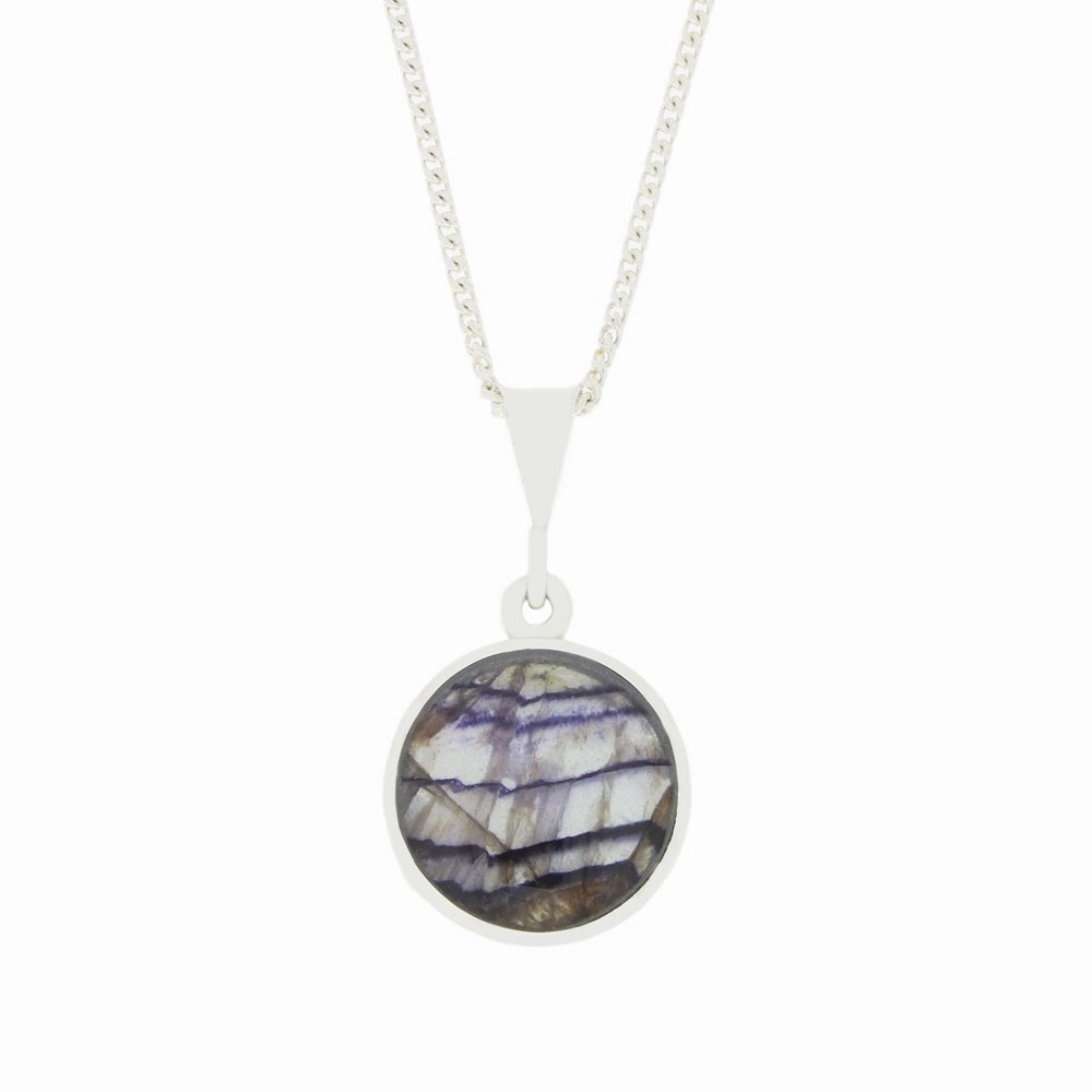 Derbyshire Blue John Round Reversible Pendant and Chain