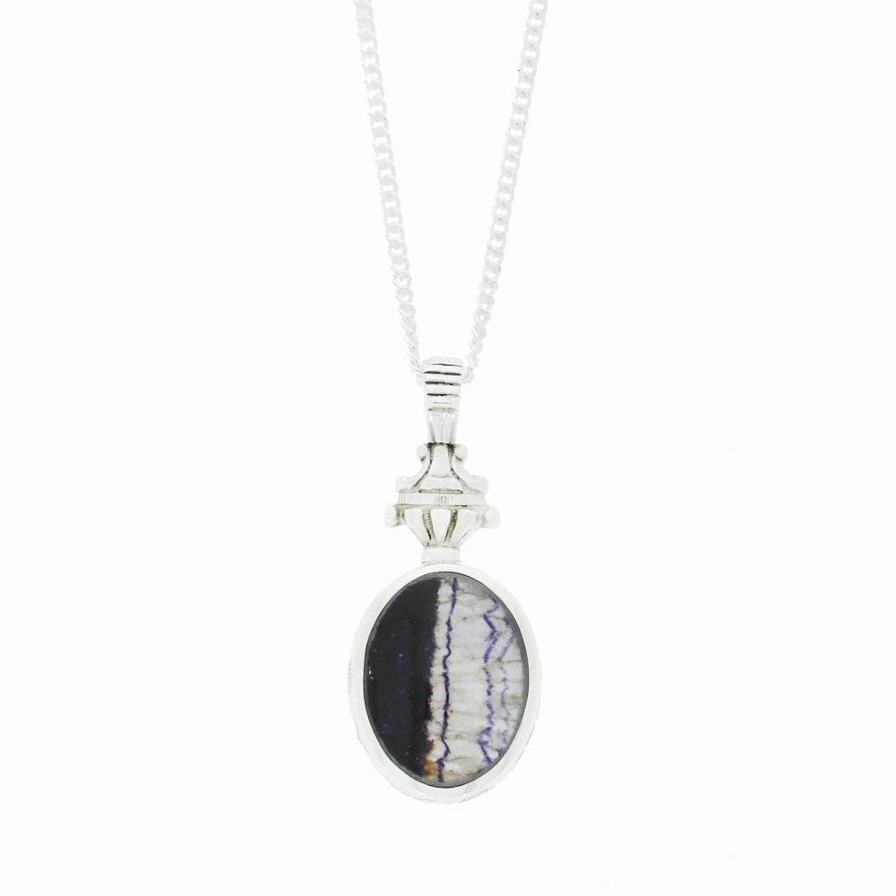 Derbyshire Blue John Silver Reversible Medium Oval Pendant and Chain