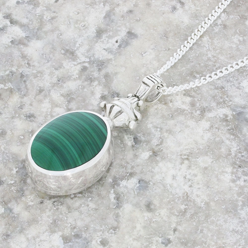 Derbyshire Blue John Silver Reversible Medium Oval Pendant and Chain