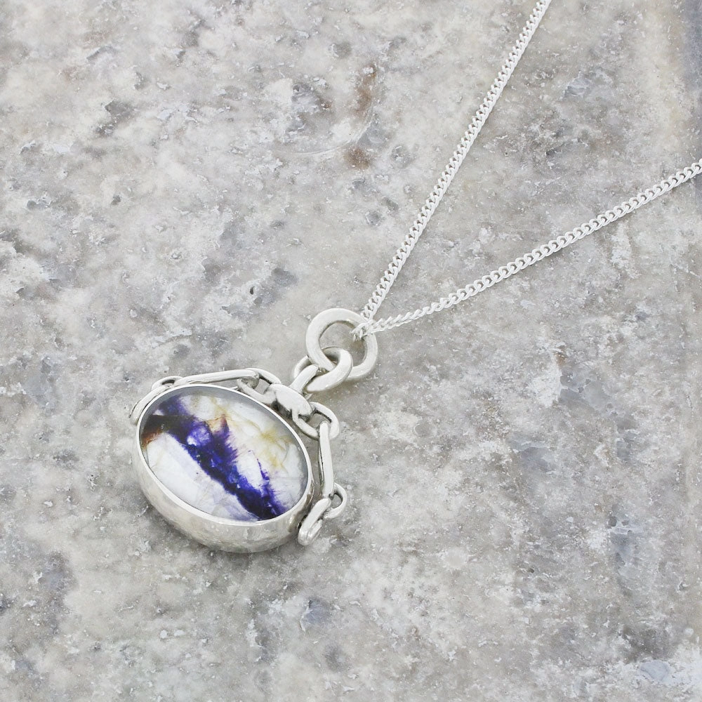 Derbyshire Blue John Silver Reversible Spinning Pendant and Chain