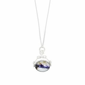 Derbyshire Blue John Silver Reversible Spinning Pendant and Chain