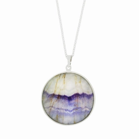 Derbyshire Blue John Silver Tree of Life Large Round Pendant And Chain