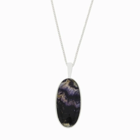 Derbyshire Blue John Slim Oval Pendant And Chain