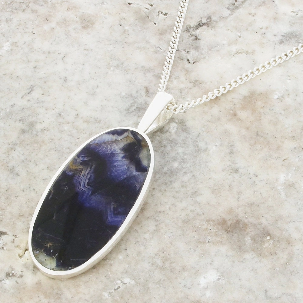 Derbyshire Blue John Slim Oval Pendant And Chain