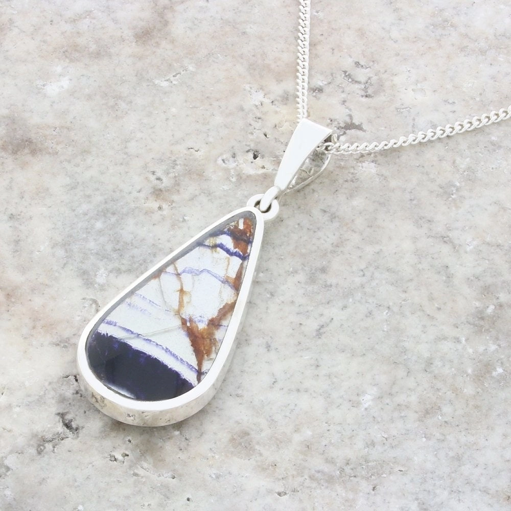Derbyshire Blue John Slim Pear Shape Reversible Pendant And Chain