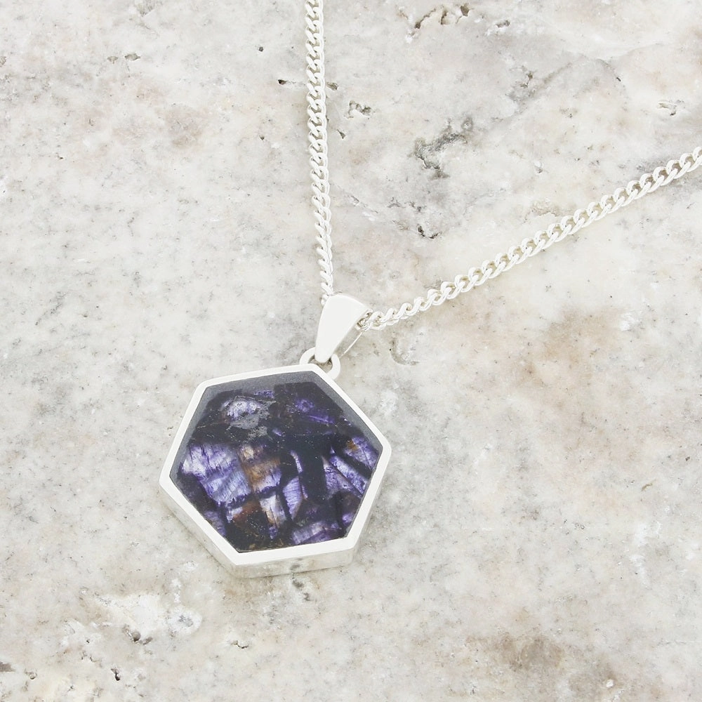 Derbyshire Blue John Small Hexagonal Pendant And Chain