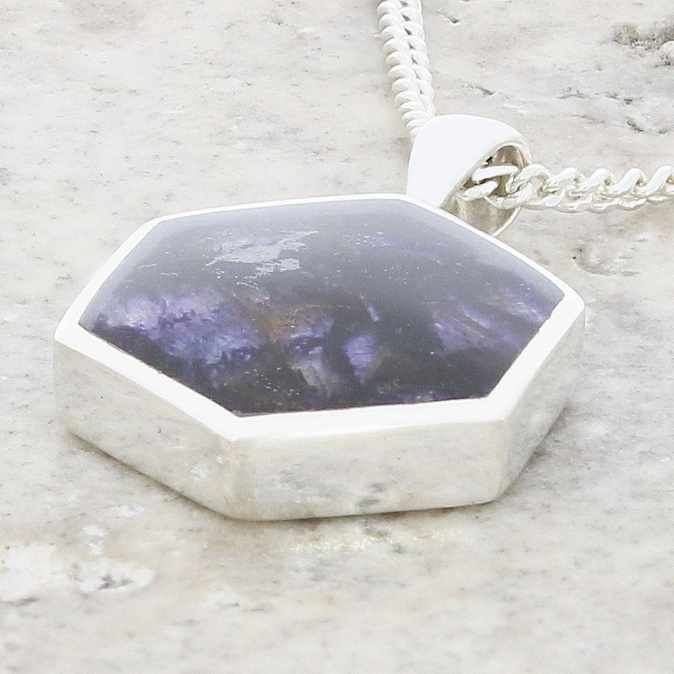 Derbyshire Blue John Small Hexagonal Pendant And Chain