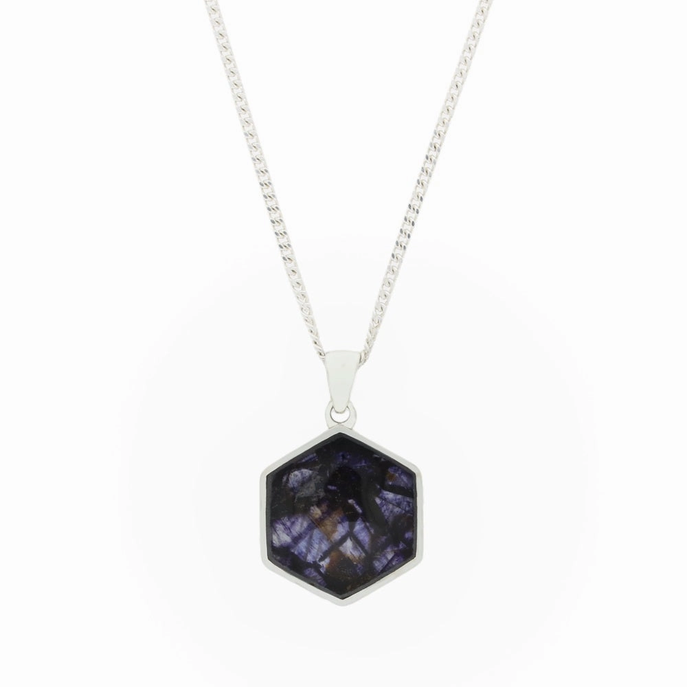 Derbyshire Blue John Small Hexagonal Pendant And Chain