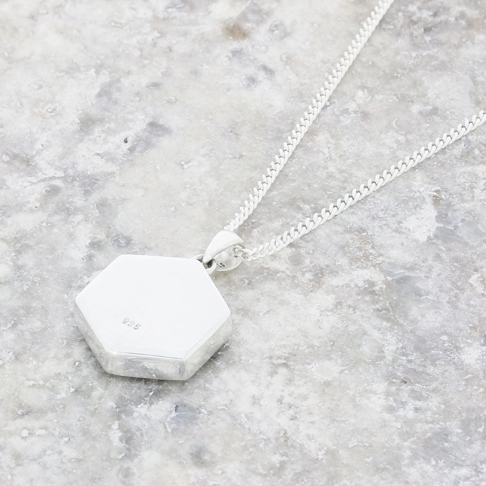 Derbyshire Blue John Small Hexagonal Sterling Silver Pendant and Chain