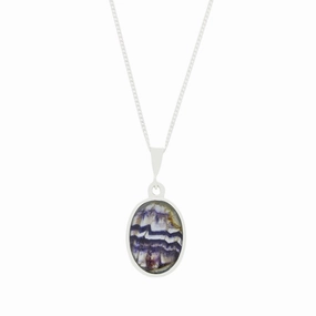 Derbyshire Blue John Small Oval Reversible Pendant and Chain