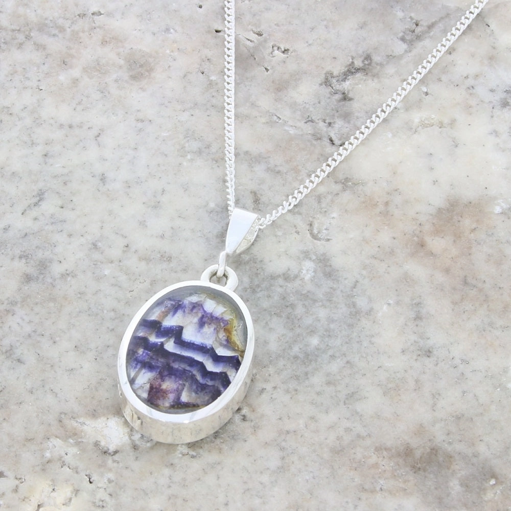 Derbyshire Blue John Small Oval Reversible Pendant and Chain