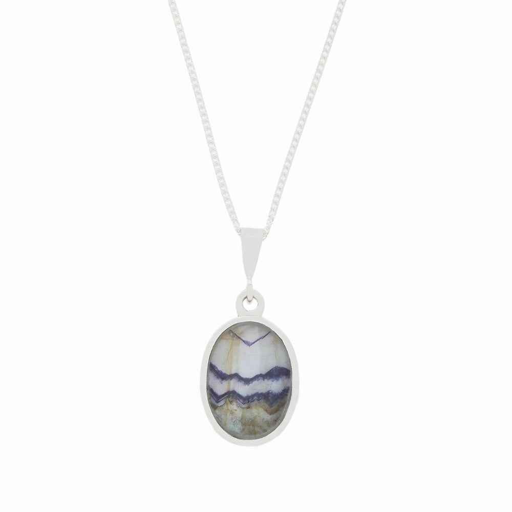 Derbyshire Blue John Small Oval Reversible Pendant and Chain