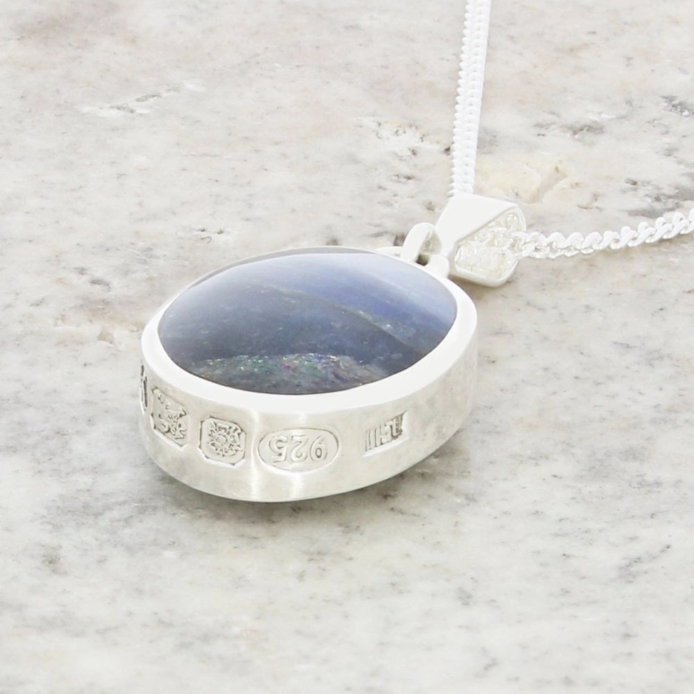 Derbyshire Blue John Small Oval Reversible Pendant and Chain