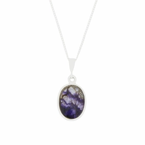 Derbyshire Blue John Small Oval Reversible Pendant and Chain
