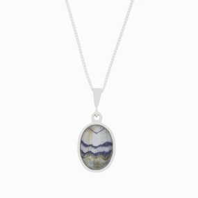 Derbyshire Blue John Small Oval Reversible Pendant and Chain