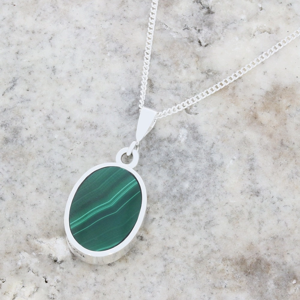 Derbyshire Blue John Small Oval Reversible Pendant and Chain